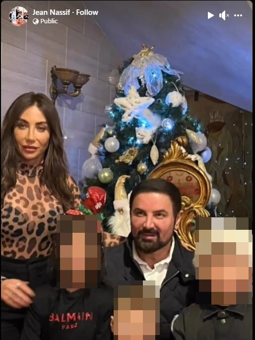 Jean and Nissy Nassif and their children in a screenshot from Jean Nassif’s Facebook page, posted on January 9 in Lebanon.