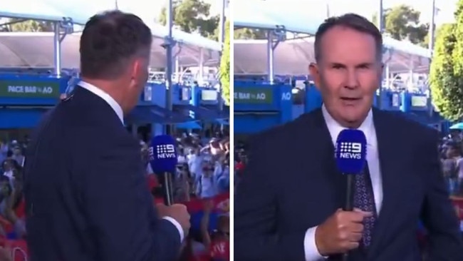 Tony Jones sledged Novak Djokovic during a news bulletin. Photo: Nine.