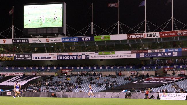 The Power’s infamous tarps at Football Park. Picture: Ray Titus