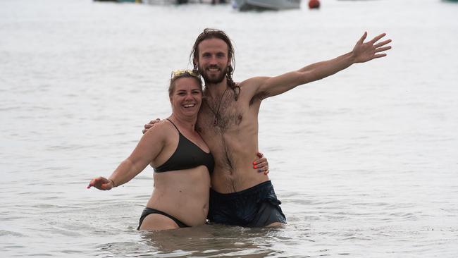 Jules Omara and monty Spirit at the Darwin Beer Can Regatta at Mindil Beach, 2023. Picture: Pema Tamang Pakhrin