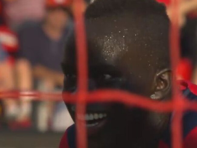Awer Mabil reacts after fluffing an easy chance for Adelaide United.