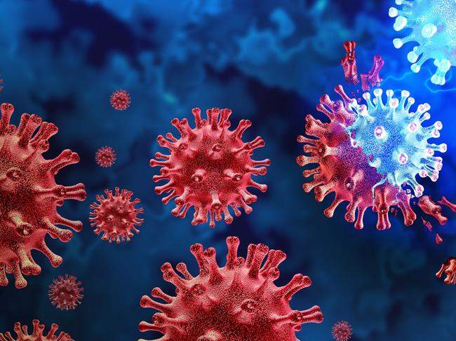 Mutating virus variant and cell mutation variants as a health risk concept and new coronavirus outbreak or covid-19 viral cells mutations and influenza background as a 3D render.