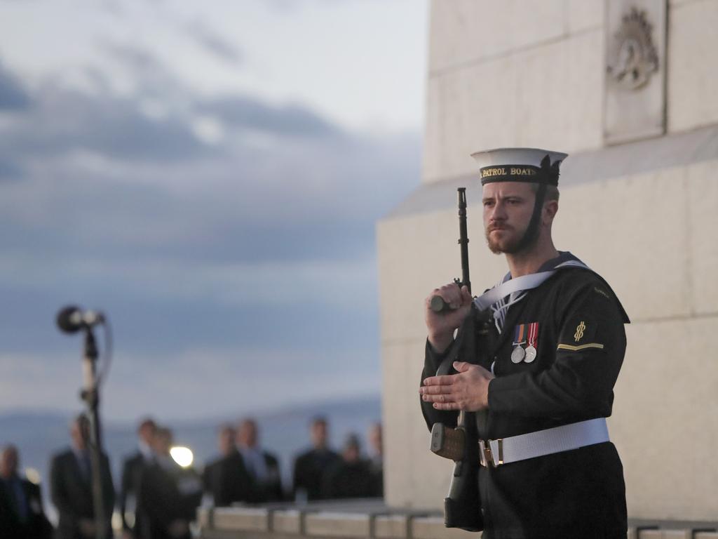 The Anzac day dawn service at the Hobart cenotaph. Picture: PATRICK GEE