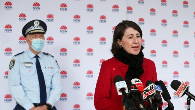 Premier Gladys Berejiklian and NSW Police Commissioner Mick Fuller attend a COVID-19 update and press conference on June 28, 2021 in Sydney, Australia. Photo Lisa Maree Williams/Getty Images