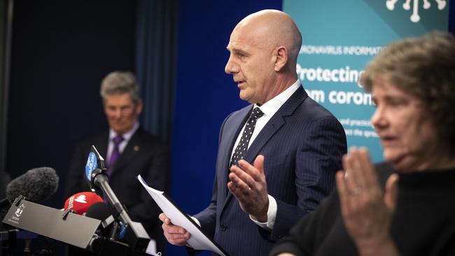 Tasmanian Premier Peter Gutwein and Economic Recovery Council Chair Don Challen during a press conference. Picture: Chris Kidd