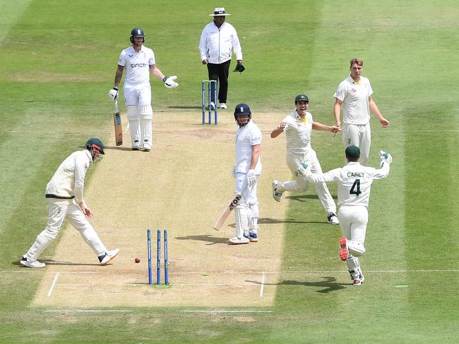 Jonny Bairstow is stumped by Alex Carey in one of the great controversial Ashes dismissals. Picture: Getty Images