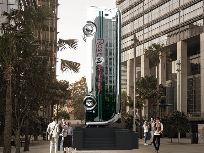 Artist’s impression of the 8m-tall chrome bus which will pay tribute to the vehicle that ferried the 1981 premiership-winning Eels around town.