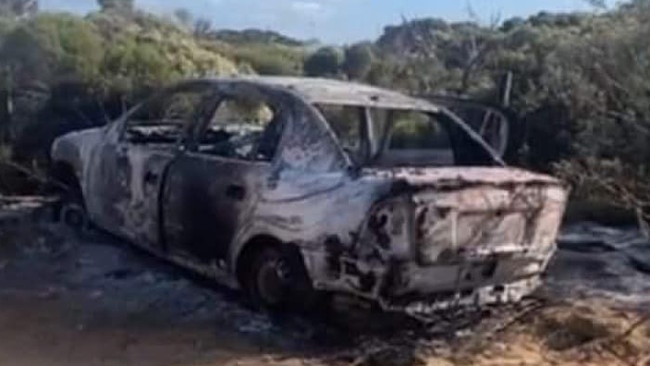 Ms Rose's Holden Astra was found burnt out at Murray Point after thieves stole it and torched the vehicle early hours Sunday morning. Picture: Kay Rose