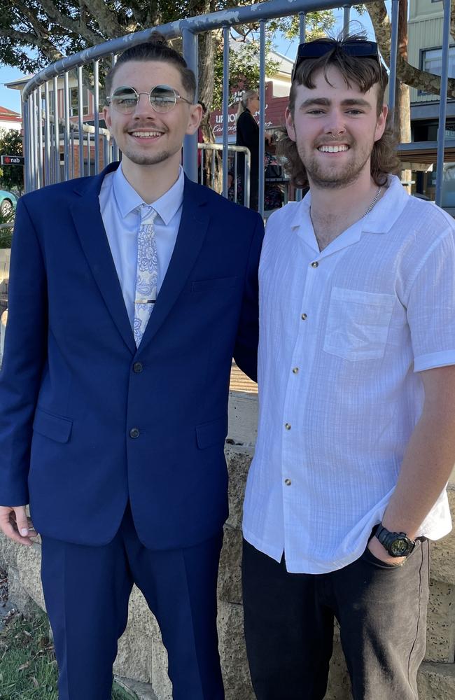 Keenan Breasley and Lachlan Petith. Year 12 Macksville High School formal on the banks of the Nambucca River, November 10, 2022. Picture: Chris Knight