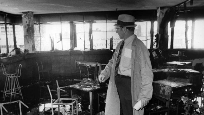 Police Inspector L Bardwell of CIB Scientific Section inspects the damage at the Whiskey Au-Go-Go nightclub in Fortitude Valley. Picture: Supplied