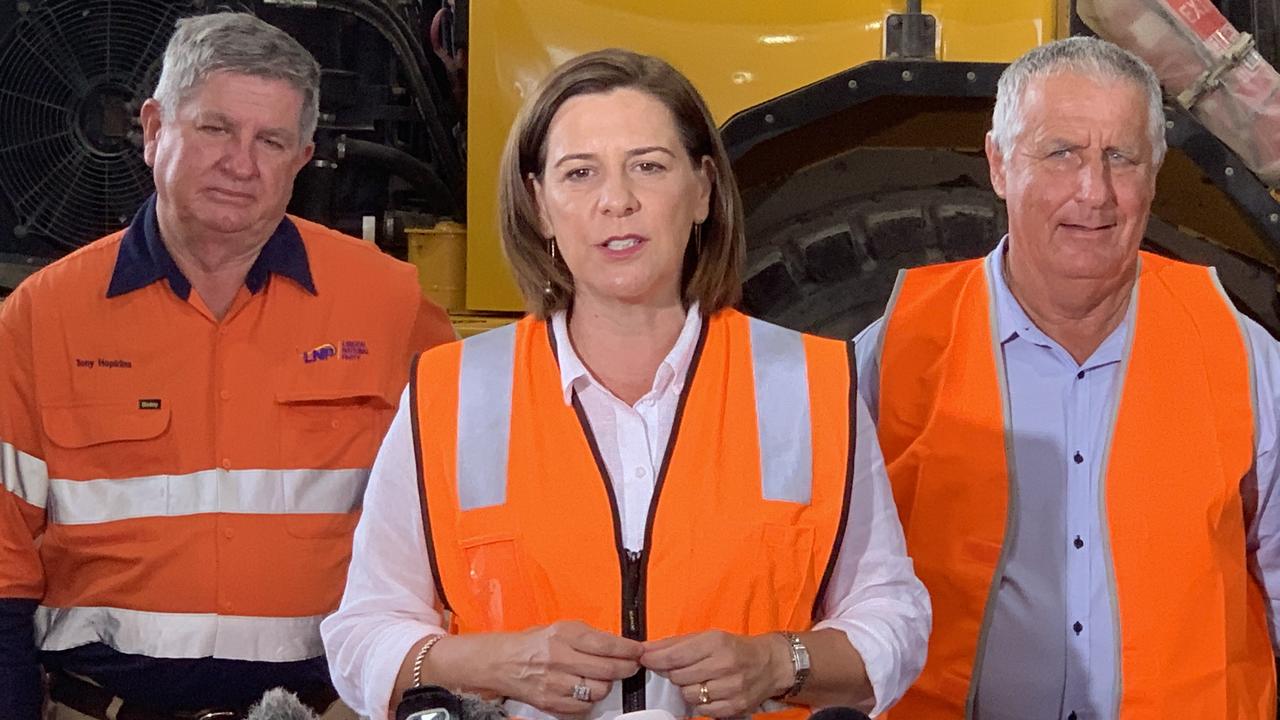 ELECTION VISIT: LNP leader Deb Frecklington, and her candidates for Rockhampton - Tony Hopkins, and Keppel - Adrian de Groot, visited Parkhurst's REO Heavy Equipment to talk up their plan to get CQ working again.