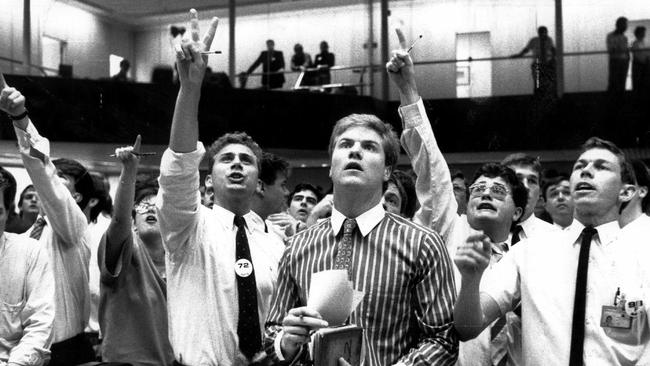 Traders at the Australian Stock Exchange in Sydney after the 1987 crash.