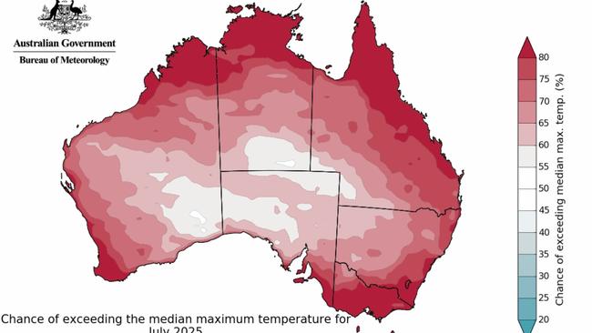 Long-range temperature forecast for July. Picture: BOM
