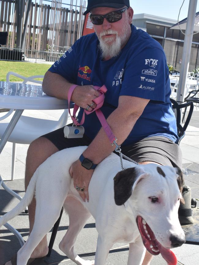 Ipswich 2023 Dog Day at Nicholas Street Precinct pictured is Chris Stacey with dog Nuala