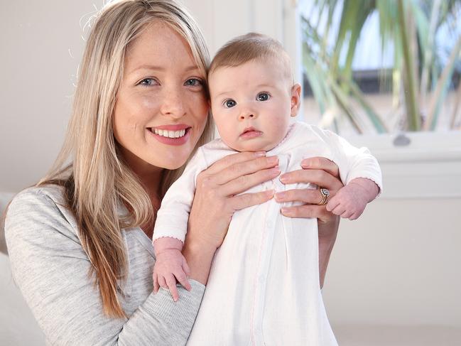 New mum Autumn Steinlauf with 13-week-old daughter Sage, welcomed the gift bag. Picture: Sam Ruttyn