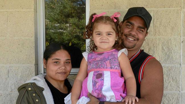 Shemica Broome, Arlyah and Colin Jarrett at the NAIDOC Week Baby Show. Picture: Jann Houley