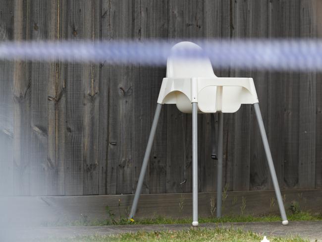 A highchair is seen in the front yard of the East Geelong home. Picture: AAP/David Crosling