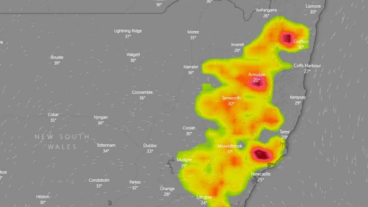 Thunderstorm activity by 5pm on Monday with the possibility of super cell storms. Picture: Windy