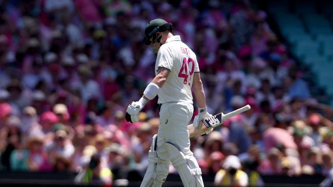 Steve Smith walks off the ground after being dismissed during day three of the fifth cricket Test match between Australia and India. Picture: AFP