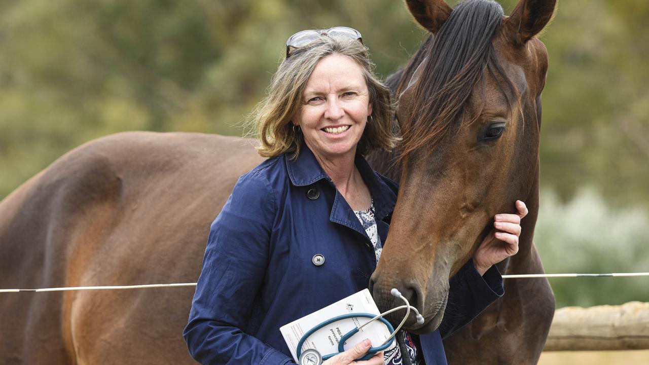 Eventing Victoria’s chief medical officer, Dr Tess Goodwin, with her two-year-old horse, Al. Picture: Dannika Bonser