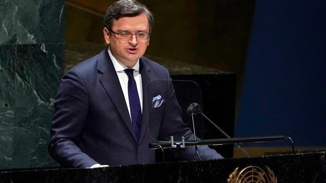 Ukrainian Foreign Minister Dmytro Kuleba speaks at the General Assembly 58th plenary meeting in New York on February 23. Picture: TIMOTHY A. CLARY / AFP