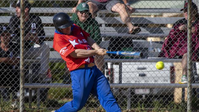 Lewis Codd bats for All Stars. A grade mens softball, Aces vs All Stars. Saturday. 12th Sep 2020