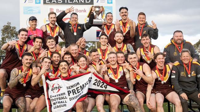 EFNL 2024: Boronia celebrates back-to-back flags and promotion. Picture: Field of View Photography