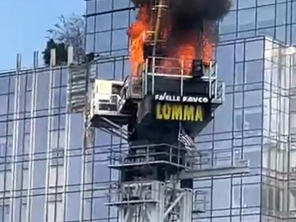 A crane burst into flames in New York. Picture: Supplied