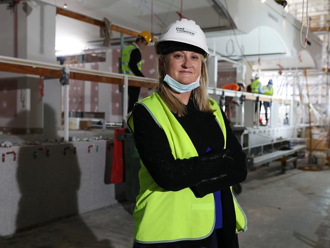 Ramsay Foundation COO, Cindy Penrose visiting the construction site at the historic former Church of Christ Scientist temple. The Ramsay Foundation are building a new philanthropic precinct which will house many new innovative not for profits. Jane Dempster/The Australian.