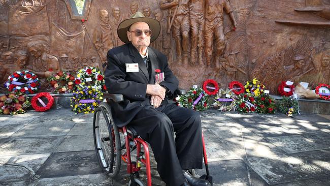 George Turner remembers the fallen at the 80th Kokoda Day Memorial Service at Cascade Gardens, Broadbeach. Picture: Glenn Hampson