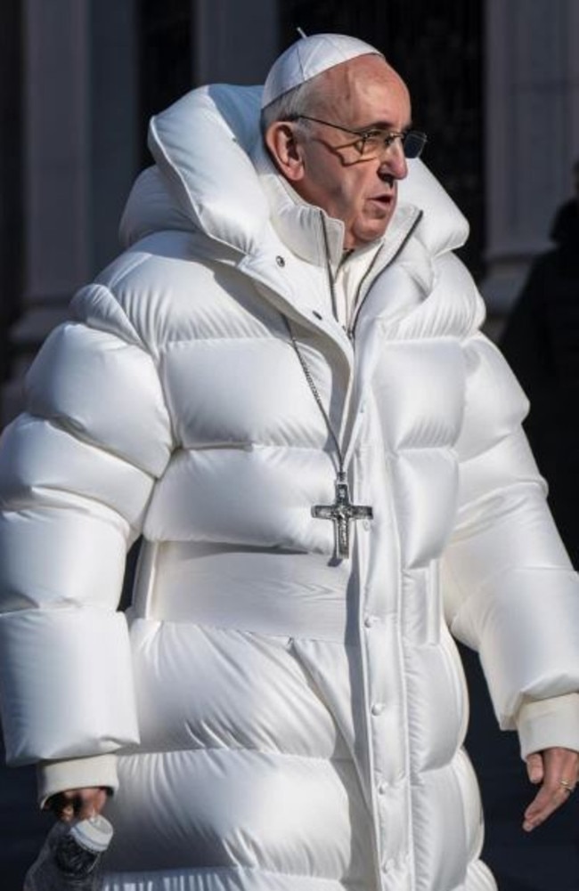This AI generated photo of Pope Francis in a puffer jacket went super viral. Picture: X