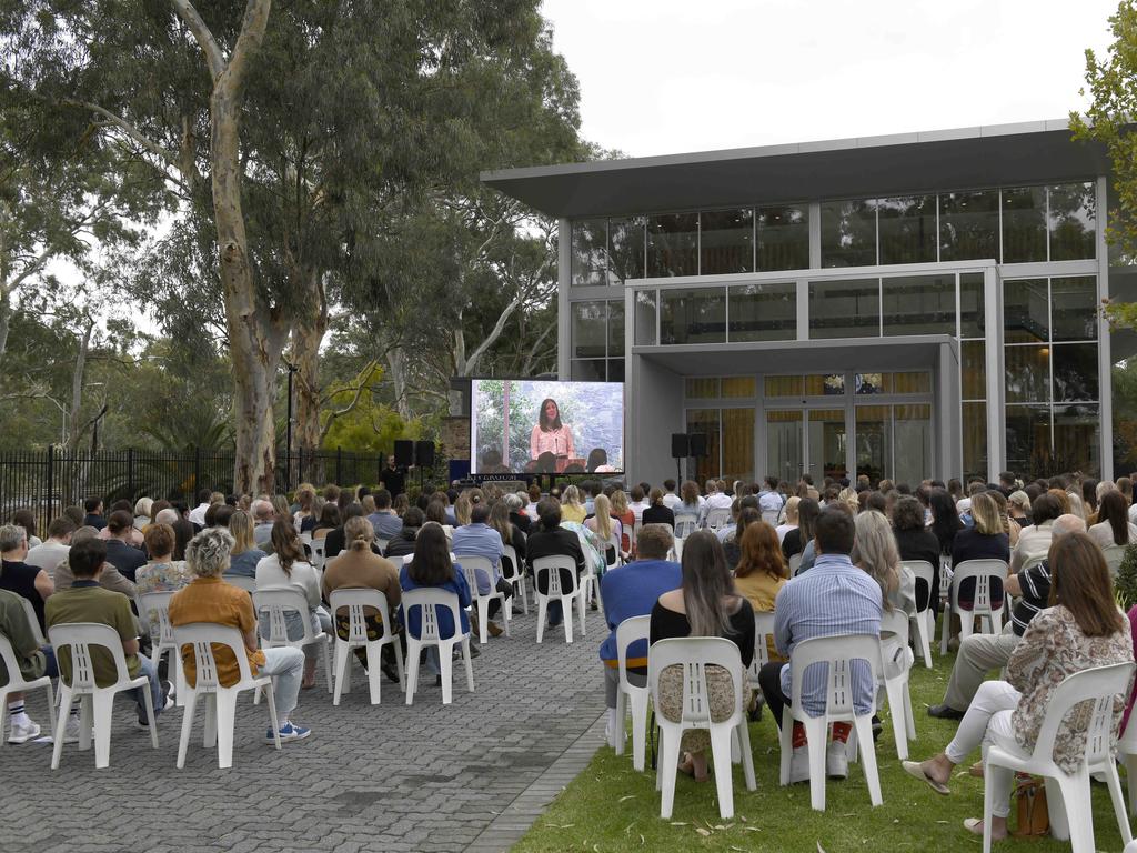 Hundreds of people attended the Harrison Funerals complex in Ridgehaven to remember Ms Hughes. Picture: Naomi Jellicoe/NCA NewsWire