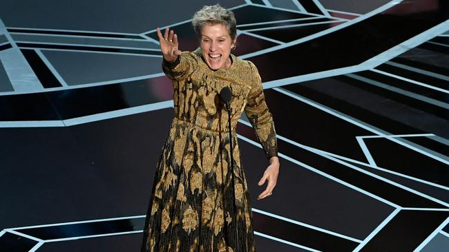 Actor Frances McDormand accepts Best Actress for 'Three Billboards Outside Ebbing, Missouri' with a rousing speech. Picture: Kevin Winter/Getty Images.