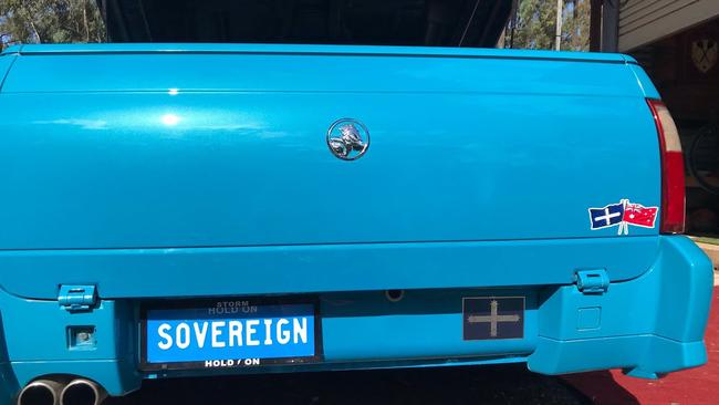 She has been caught twice using these homemade ‘sovereign’ number plates in different states. Her car also includes a sticker featuring two controversial flags. Picture: YouTube