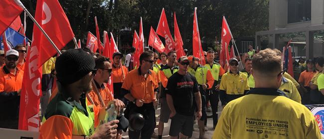 Jewel workers staged a protest march from the construction site to the Yuhu offices at 50 Cavill Avenue, Surfers Paradise.