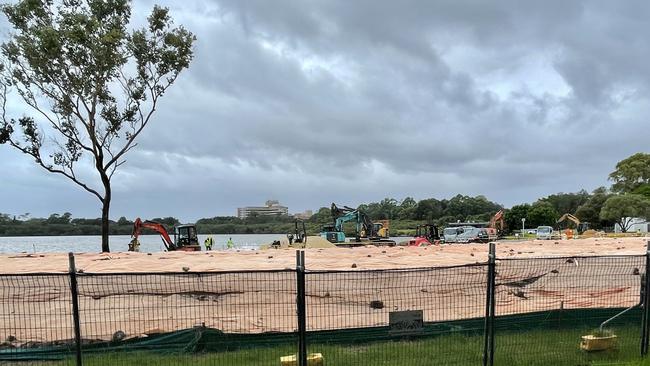 Current view of the construction of the mounds at the park’s foreshore. Picture: Odessa Blain.