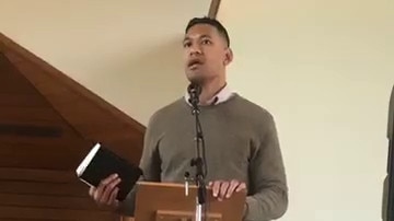 Israel Folau gives sermon on Sunday 24 November 2019 at the Truth of Jesus Christ Church Picture: Facebook