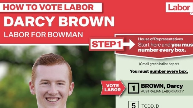 Newcomer Darcy Brown who had his name listed first on the ballot card. Picture: Contributed