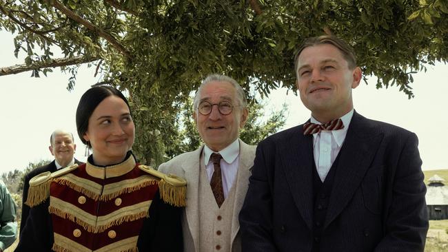 Lily Gladstone, Robert De Niro and Leonardo Dicaprio in Killers of the Flower Moon