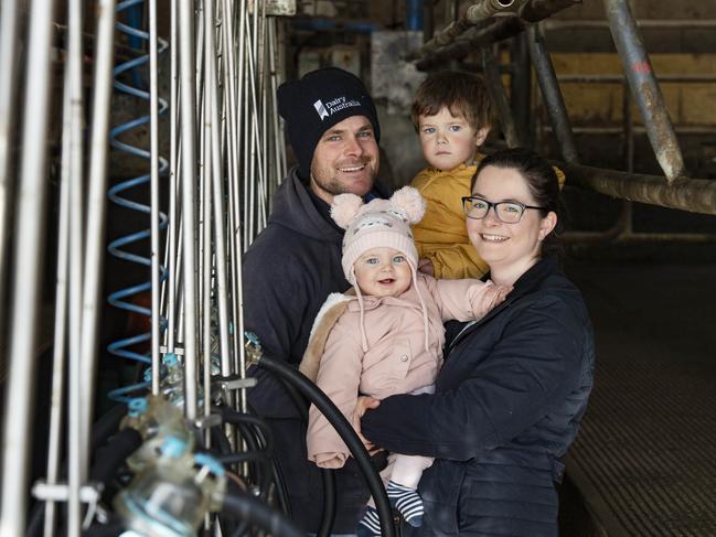 Peter and Marnie Kerr with their children — three-year-old Jack and 10-month-old Amelia. Picture: Zoe Phillips