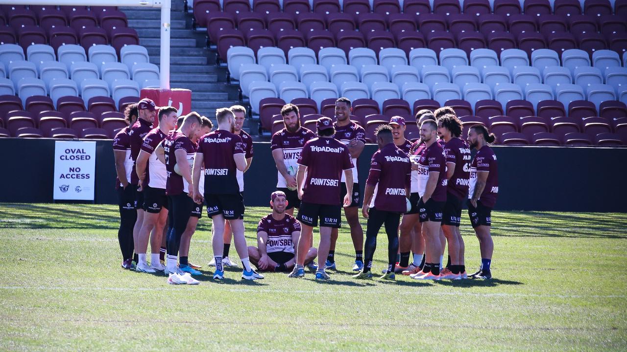 Sea Eagles players at training.