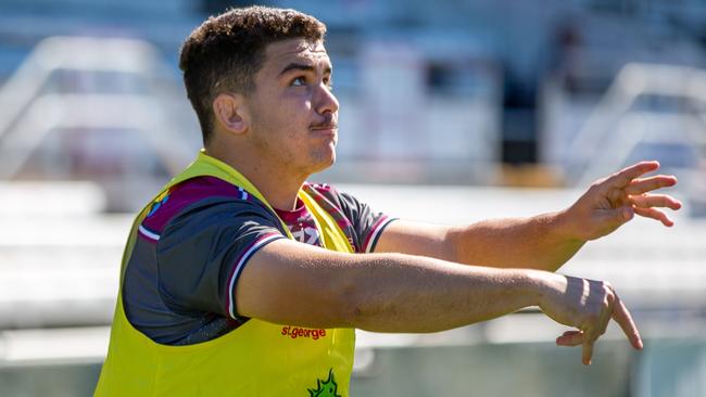 Josh Nasser getting in some lineout throwing practice at Reds training. Picture: Brendan Hertel/QRU