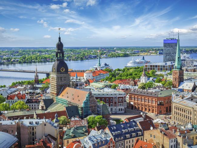 Aerial view of Riga center from St. Peter's Church, Riga, Latvia