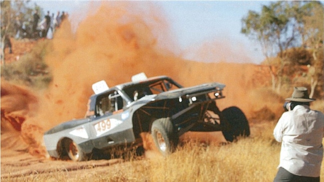 Trophy Truck #499 as it suffers suspension failure and heads towards Nigel Harris in the moments before his death at the 2021 Finke Desert Race. Picture: NT Courts