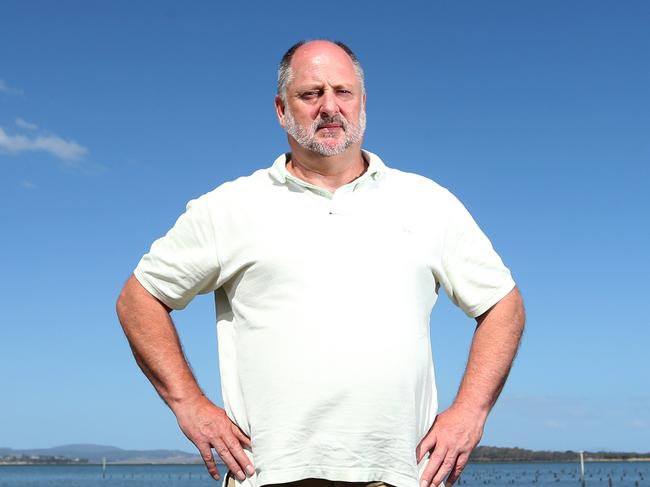 Neil Stump executive officer of Oyster Tasmania at Upper Pitwater in Southern Tasmania where POMS has not yet been found. Pacific Oyster Mortality Syndrome (POMS) has been found in oysters in Tasmania. Picture: NIKKI DAVIS-JONES