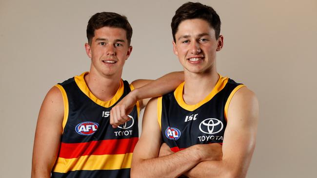 Adelaide’s first two 2018 AFL draft picks Ned McHenry (left) and Chayce Jones. Picture: Getty Images