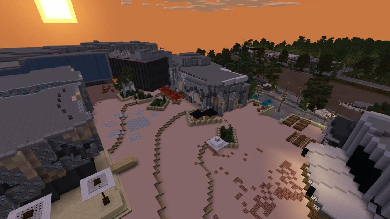 Federation Square in Melbourne, Victoria, as it appears in Minecraft.