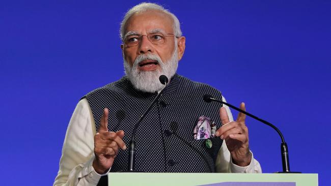 India's Prime Minister Narendra Modi speaks during the World Leaders' Summit in Glasgow, Scotland. Picture: Ian Forsyth