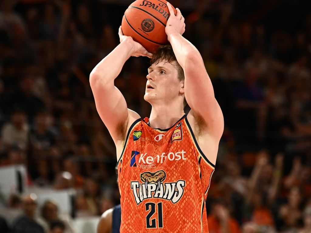 Sam Waardenburg of the Taipans in action during the round 20 NBL match between Cairns Taipans and Melbourne United at Cairns Convention Centre, on February 16, 2024, in Cairns, Australia. (Photo by Emily Barker/Getty Images)