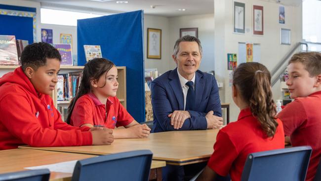 Education Minister Jason Clare with students from Telopea Park School. Picture: NCA NewsWire / Gary Ramage